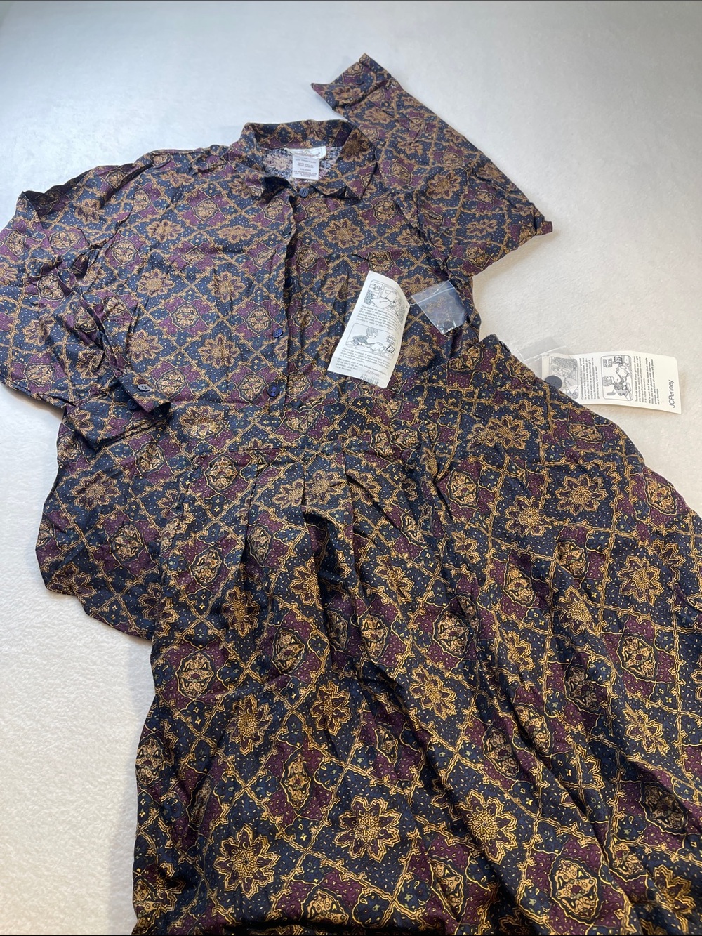 Worthington Purple and Gold Patterned Skirt Set TOP AND BOTTOM WOMEN SIZE 14 T